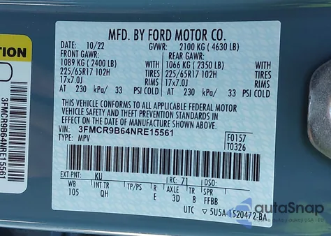 2022 Ford Bronco Sport Big Bend z USA, uszkodzony, nr VIN 3FMCR9B64NRE15561